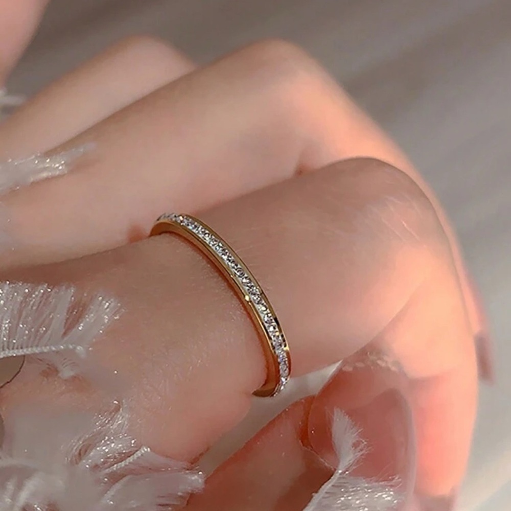 Gold Plated Stainless Steel Pavé Band Ring 1pc Tarnidh Resistant